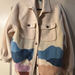 Oversized Colorful Sherpa Jacket with Button Closure